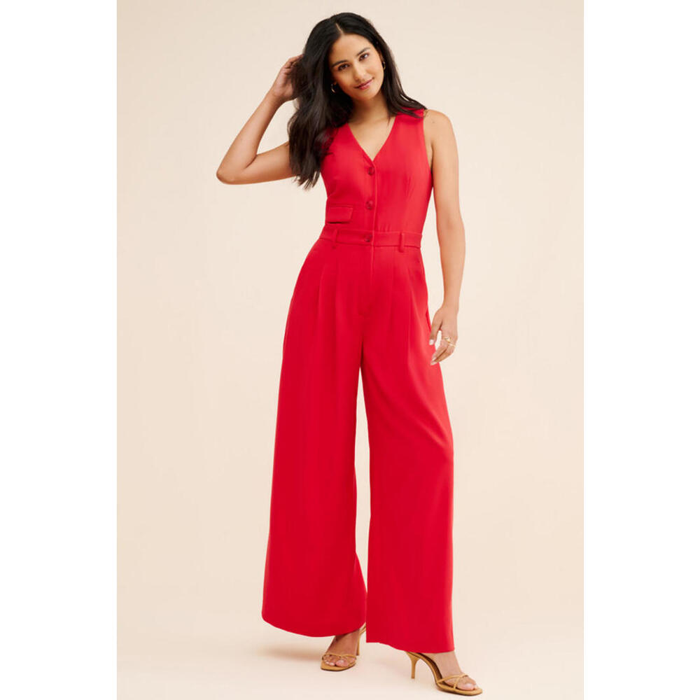 Maeve - Chic Red Wide-Leg Suit Jumpsuit, size 2